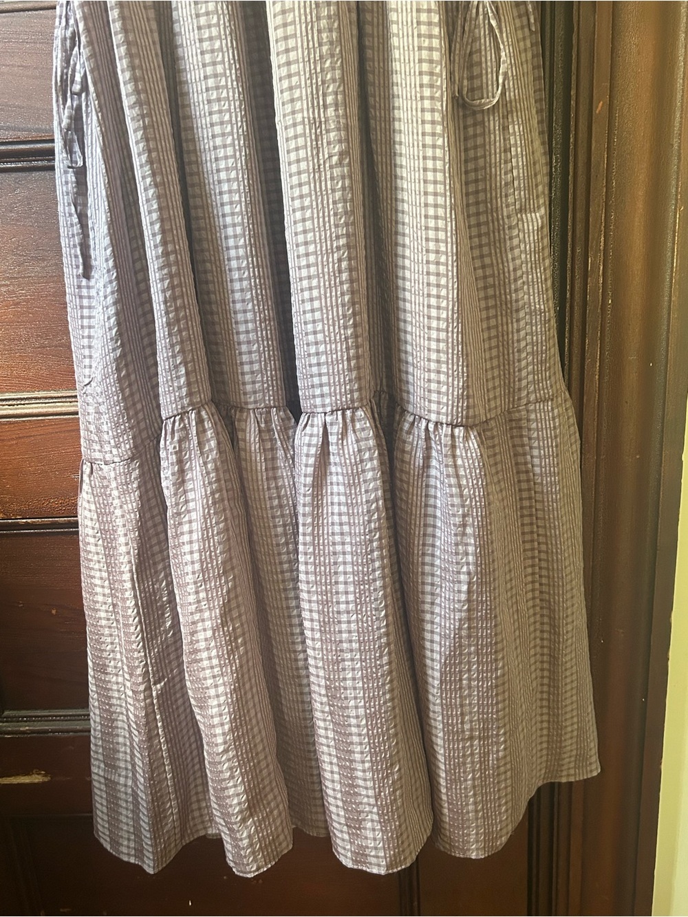 Madewell Purple Plaid Square Neck Tiered Textured Seersucker Midi Size Medium - Picture 10 of 12